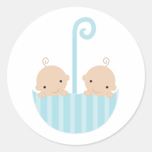 Twins in Umbrella Classic Round Sticker