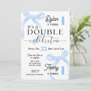Twins Join Birthday Blue Coquette Invitation