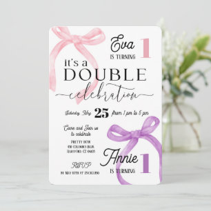 Twins Join Birthday Pink and Purple Coquette Invitation