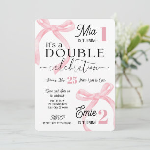 Twins Join Birthday Pink Coquette Invitation
