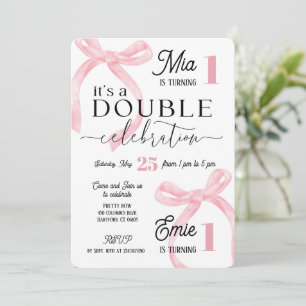 Twins Join Birthday Pink Coquette Invitation