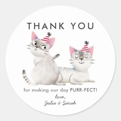 Twins Joint Kitty Cat Birthday Thank You Favor Classic Round Sticker