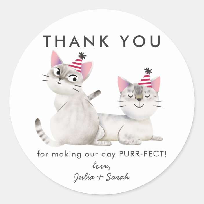 Twins Joint Kitty Cat Birthday Thank You Favor Classic Round Sticker