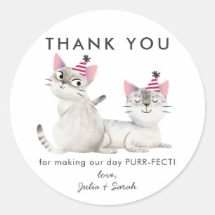 Twins Joint Kitty Cat Birthday Thank You Favor Classic Round Sticker