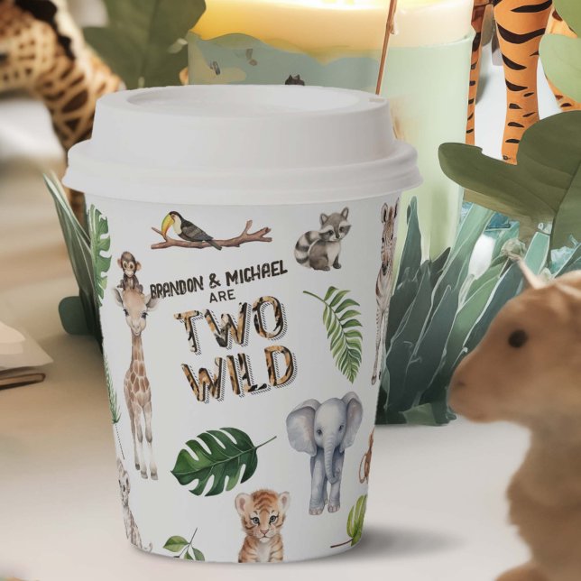 Twins Jungle safari animals Two Wild birthday  Paper Cups (Two Wild 2nd birthday party paper cups for twins birthday party)