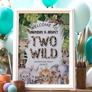 Twins Jungle safari animals Two Wild welcome sign