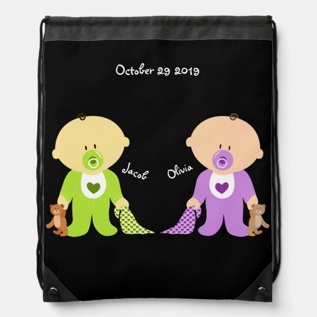 Twins Keepsake Drawstring Bag (Front)