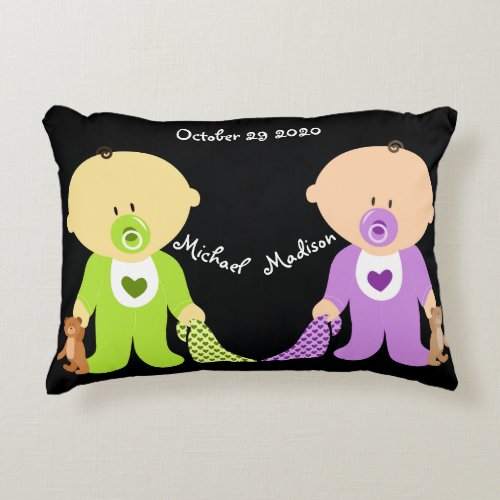 Twins Keepsake with both names Accent Pillow