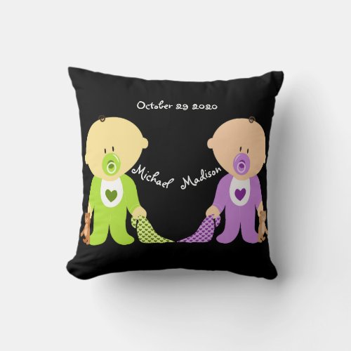 Twins Keepsake with both names Throw Pillow