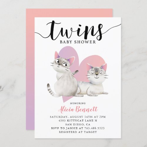 Twins Kitten Kitty Cats Baby Shower Invitation