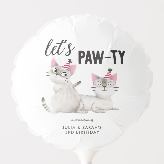 Twins Kitty Cat Birthday Party Balloon (Front)