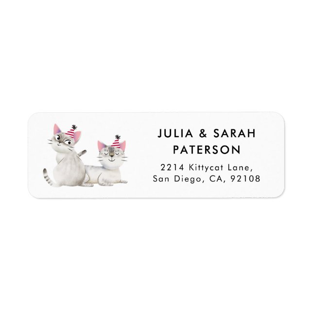 Twins Kitty Cat Birthday Party Label (Front)