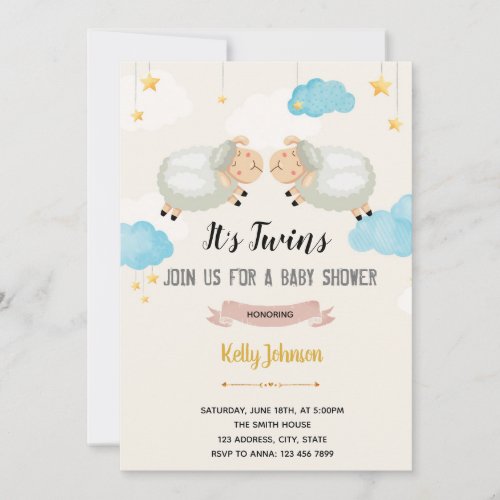 Twins lamb sheep shower invitation