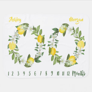 Twins Lemon and White Flower Milestone Baby Blanket