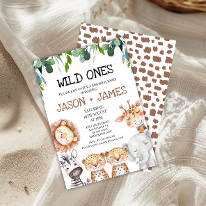 Twins Leopards Wild Ones Safari 1st Birthday Invitation