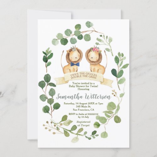 Twins Lion Cubs Baby Shower Twice the Giggles Invitation