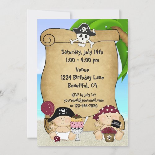 Twins Little Buccaneer 1st Birthday Pirate Invitation