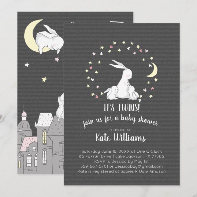 Twins Little Bunny Baby Shower Invitation (Front/Back)