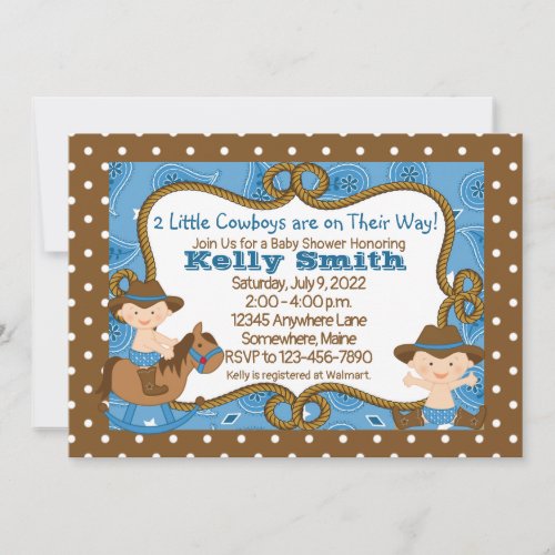 Twins Little Cowboy Baby Shower Invitations