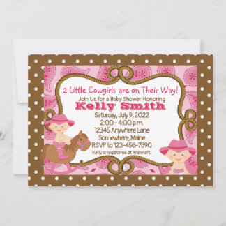 Twins Little Cowgirl Baby Shower Invitations