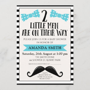 Twins Little Man Mustache Baby Shower Invitation