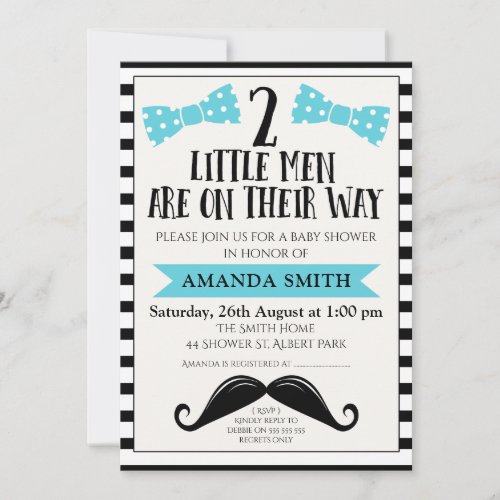 Twins Little Man Mustache Baby Shower Invitation