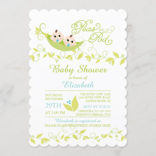 Twins Little Peas Boys Baby Shower Invitation