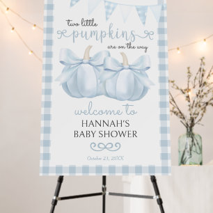 Twins Little Pumpkin Blue Baby Shower Welcome Sign