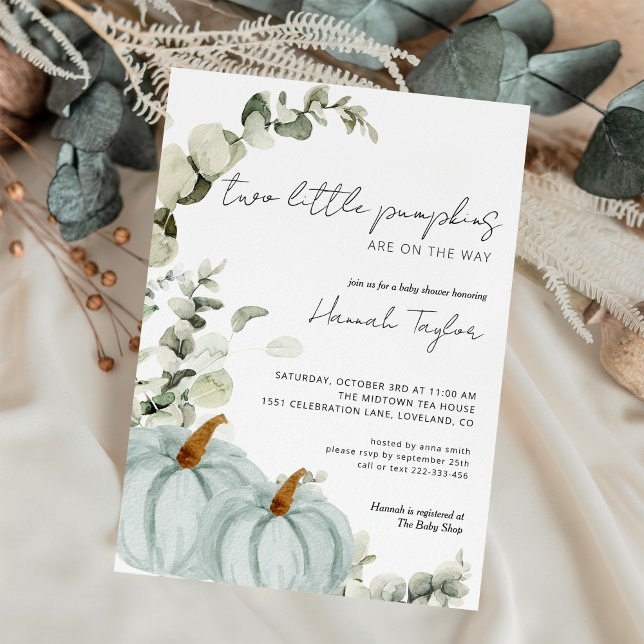 Twins Little Pumpkin Boys Fall Baby Shower Invitation (Creator Uploaded)