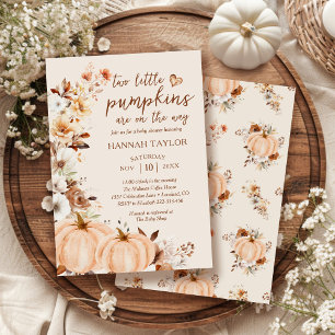Twins Little Pumpkin Fall Floral Baby Shower Invitation