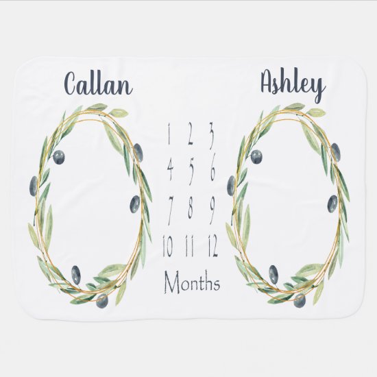 Twins Milestone Baby Blanket- Olive Wreath Baby Blanket