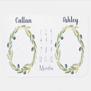 Twins Milestone Baby Blanket- Olive Wreath Blanket