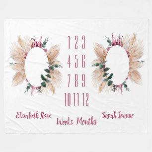 Twins Milestone Baby Blanket Pampas  & Eucalyptus