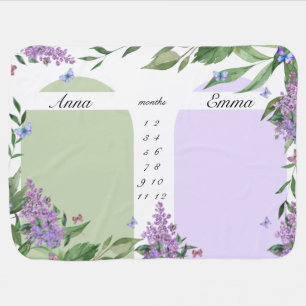 Twins Milestone Floral Girl Butterfly Lavander Bab Baby Blanket
