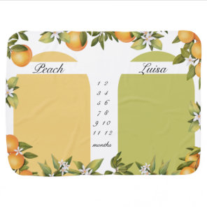 Twins Milestone Greenery Tangerine Floral Elegant Baby Blanket