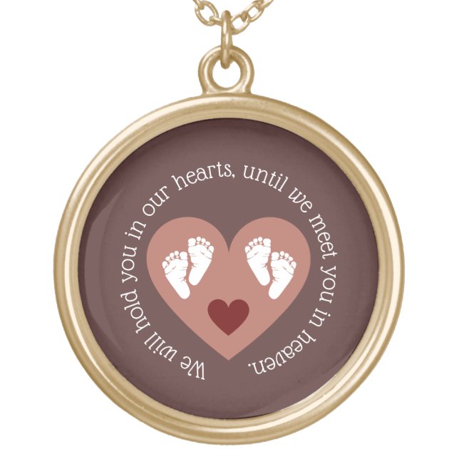 Twins Miscarriage Baby Loss Memorial Stillbirth Gold Plated Necklace (Front)