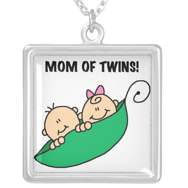 Twins Mom- Peas in a Pod Gifts Silver Plated Necklace (Front)