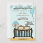TWINS Monkey Baby Shower Invitation Crib BLUE CJ-B