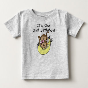 Twins Monkey Boy and Girl 2nd Birthday Baby T-Shirt