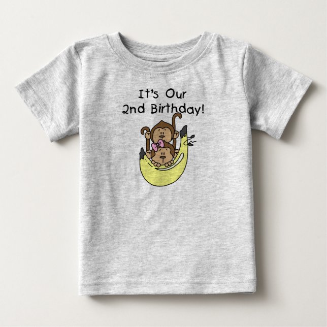 Twins Monkey Boy and Girl 2nd Birthday Baby T-Shirt (Front)
