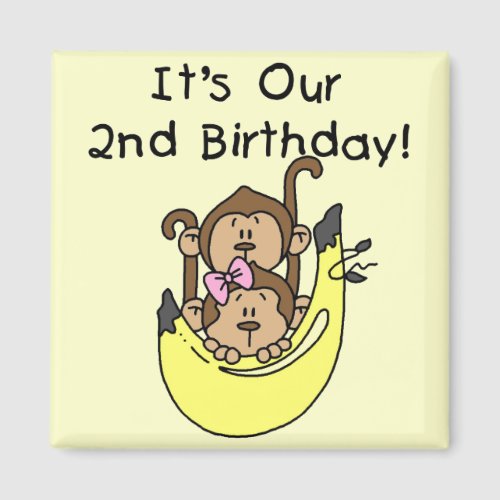 Twins Monkey Boy and Girl 2nd Birthday Magnet