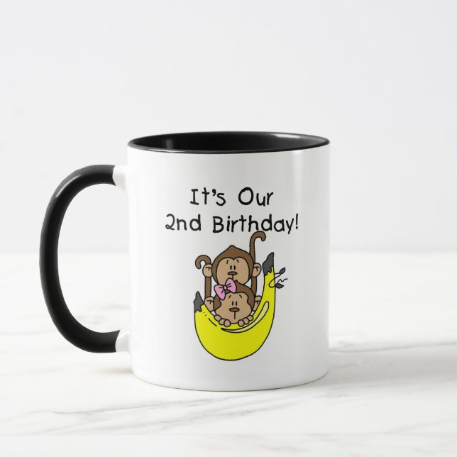 Twins Monkey Boy and Girl 2nd Birthday Mug (Left)
