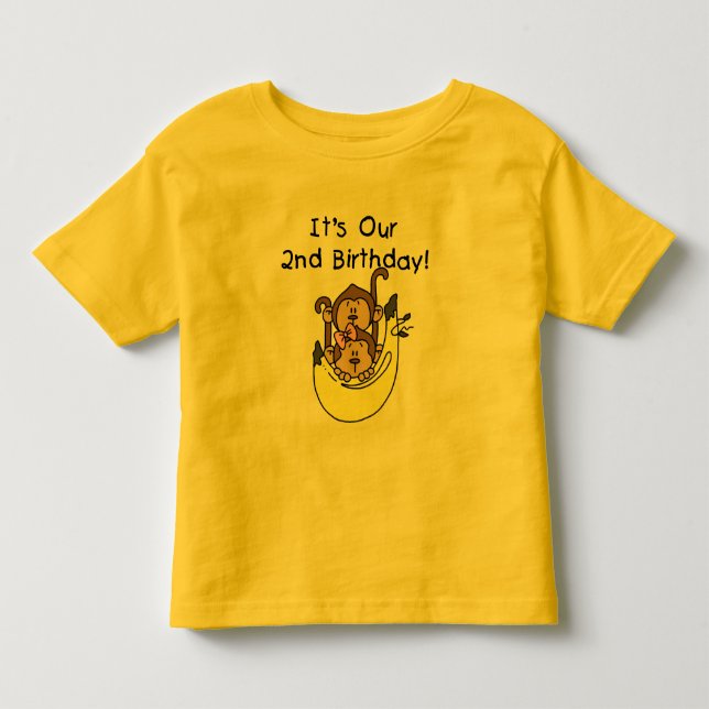 Twins Monkey Boy and Girl 2nd Birthday Toddler T-shirt (Front)