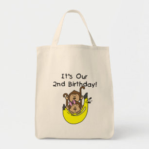 Twins Monkey Boy and Girl 2nd Birthday Tote Bag