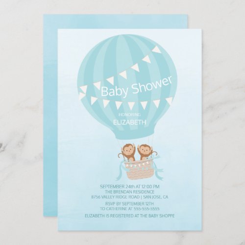 Twins Monkey Twin Boys Baby Shower Invitation