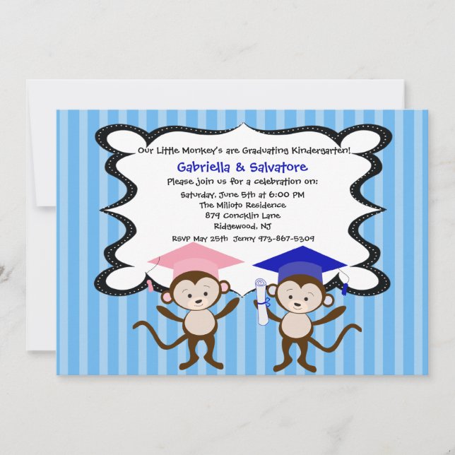 Twins Monkeying Around Graduation Invitation (Front)