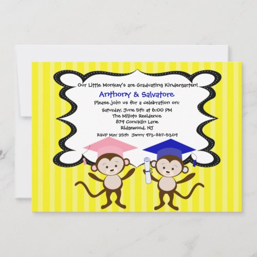 Twins Monkeying Around Graduation Invitation