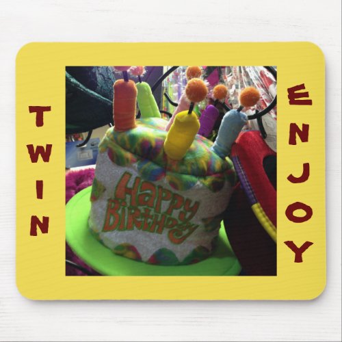 TWINS MOUSEPAD FUN CRAZY BIRTHDAY HAT MOUSE PAD