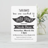 TWINS Mustache Baby Shower Black White Invitations (Standing Front)