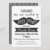 TWINS Mustache Baby Shower Black White Invitations (Front/Back)